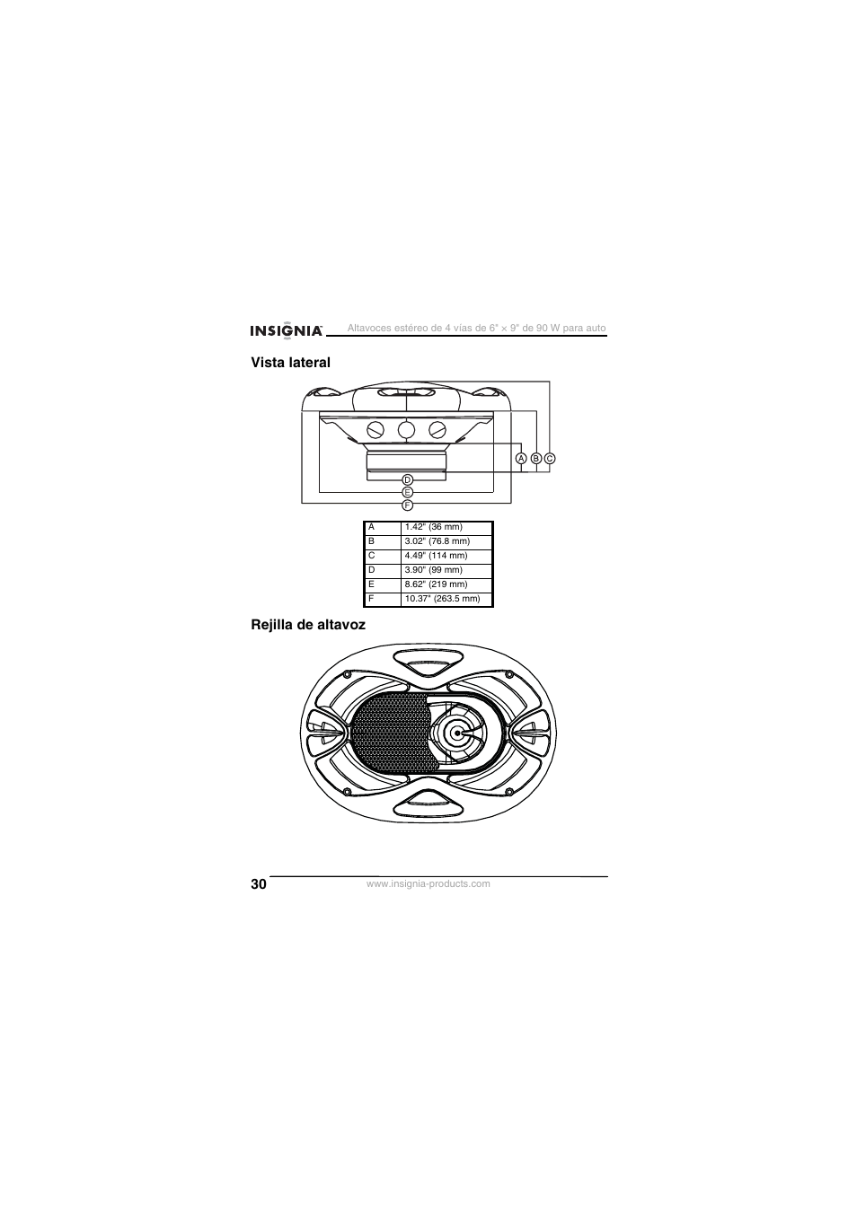 Vista lateral rejilla de altavoz | Insignia NS-S6900 User Manual | Page 30 / 40