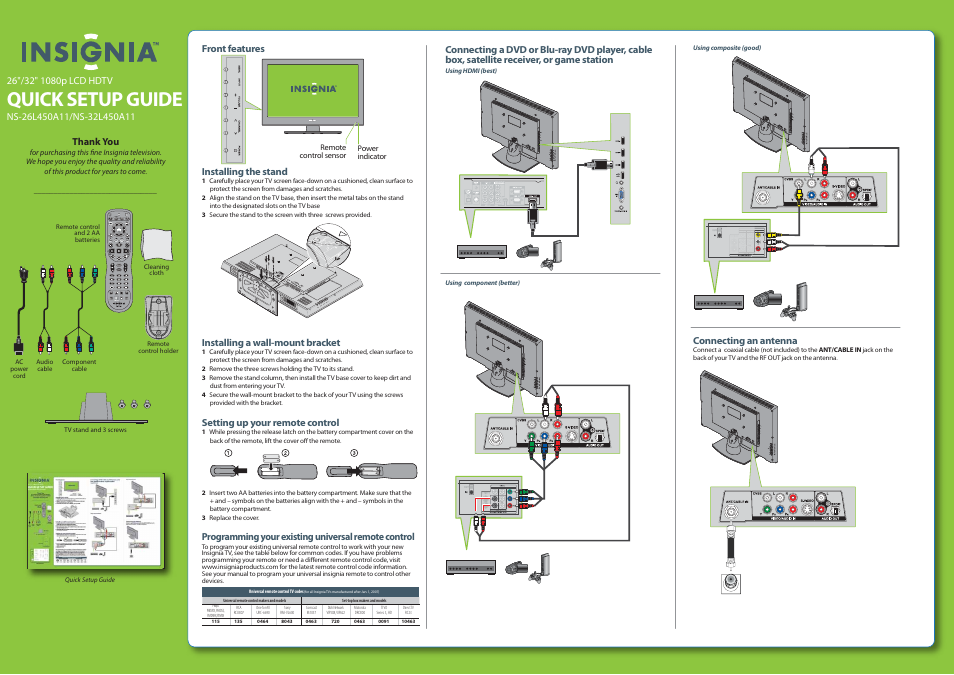 Insignia NS-26L450A11 User Manual | 2 pages