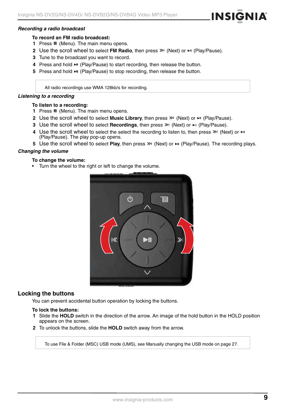 Locking the buttons | Insignia NS-DVB2G/DVB4G User Manual | Page 11 / 72
