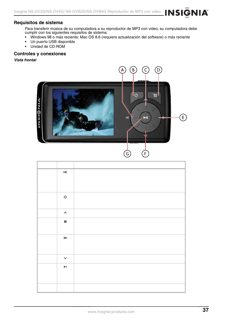Requisitos de sistema, Controles y conexiones, Requisitos de sistema controles y conexiones | Insignia NS-DVB2G/DVB4G User Manual | Page 39 / 72