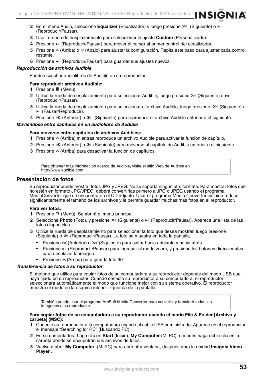 Presentación de fotos | Insignia NS-DVB2G/DVB4G User Manual | Page 55 / 72