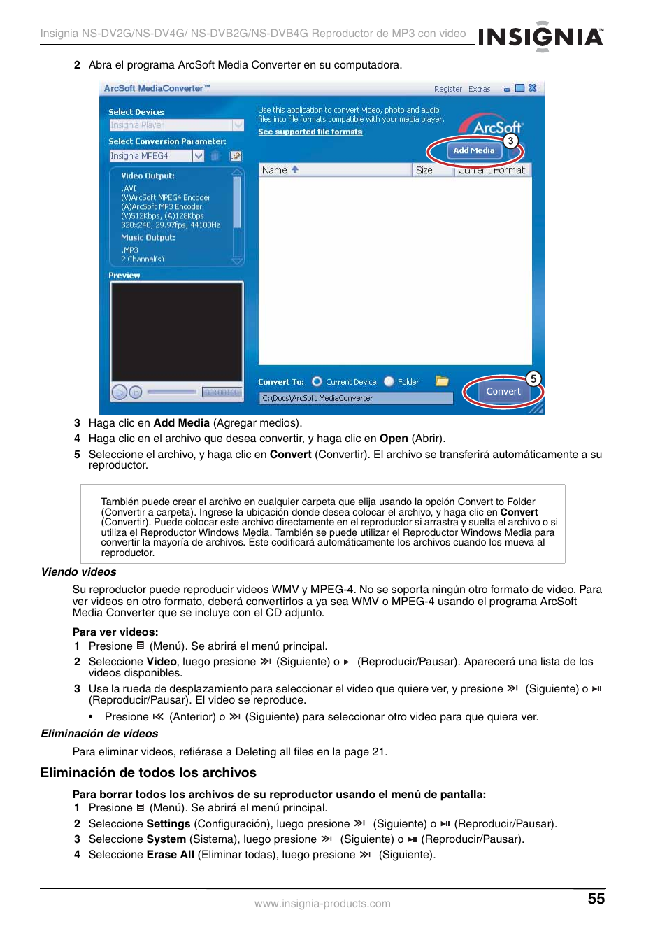 Eliminación de todos los archivos | Insignia NS-DVB2G/DVB4G User Manual | Page 57 / 72