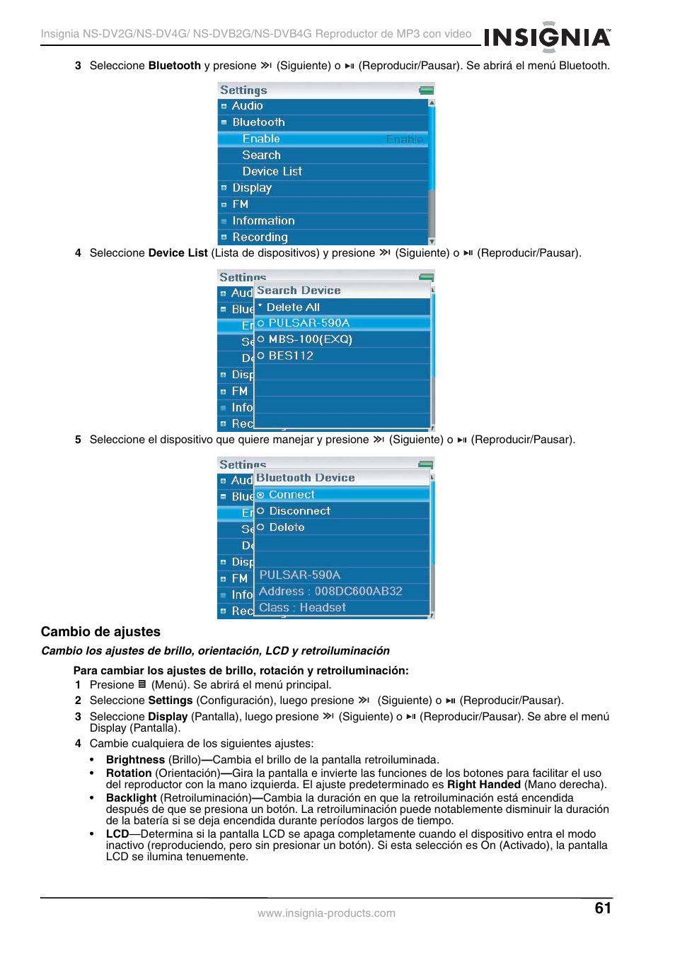 Cambio de ajustes | Insignia NS-DVB2G/DVB4G User Manual | Page 63 / 72
