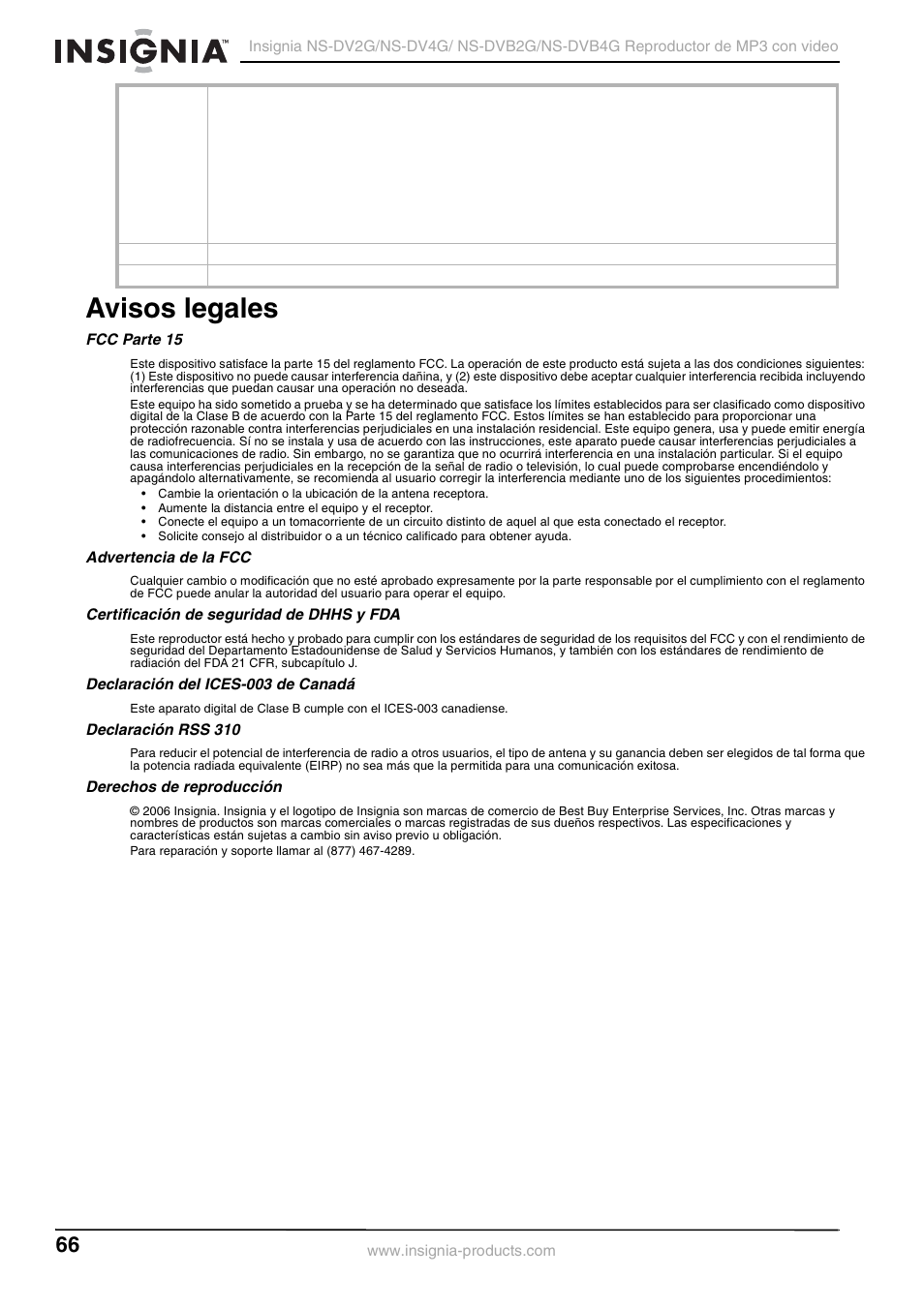 Avisos legales | Insignia NS-DVB2G/DVB4G User Manual | Page 68 / 72