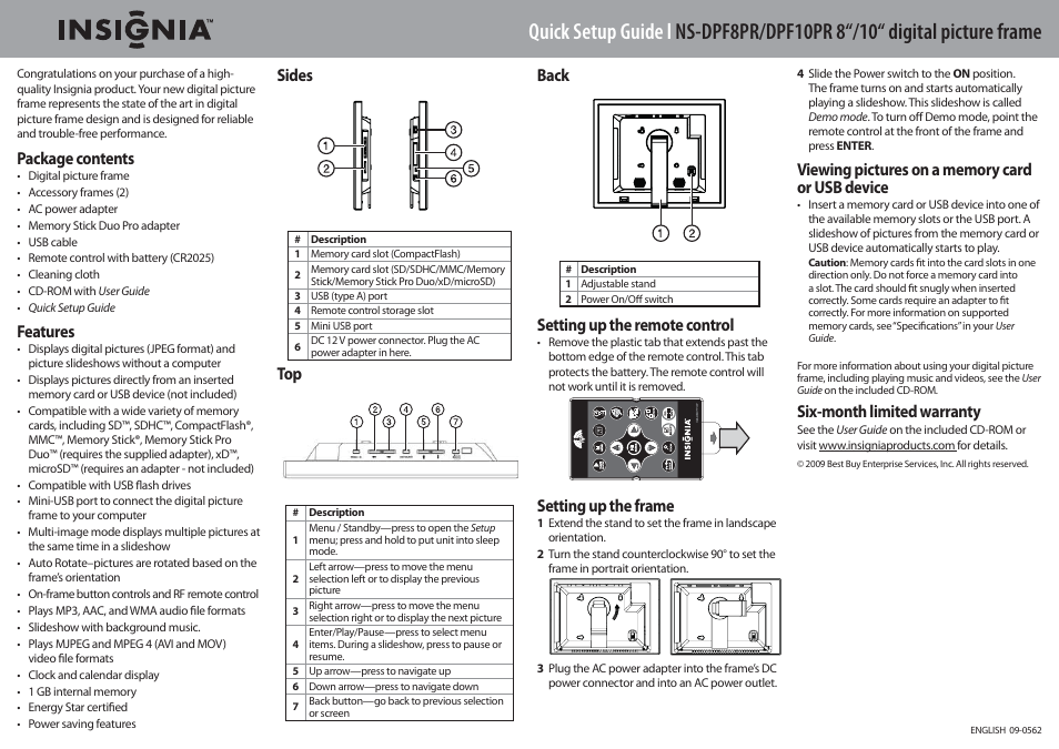 Insignia NS-DPF10PR User Manual | 1 page