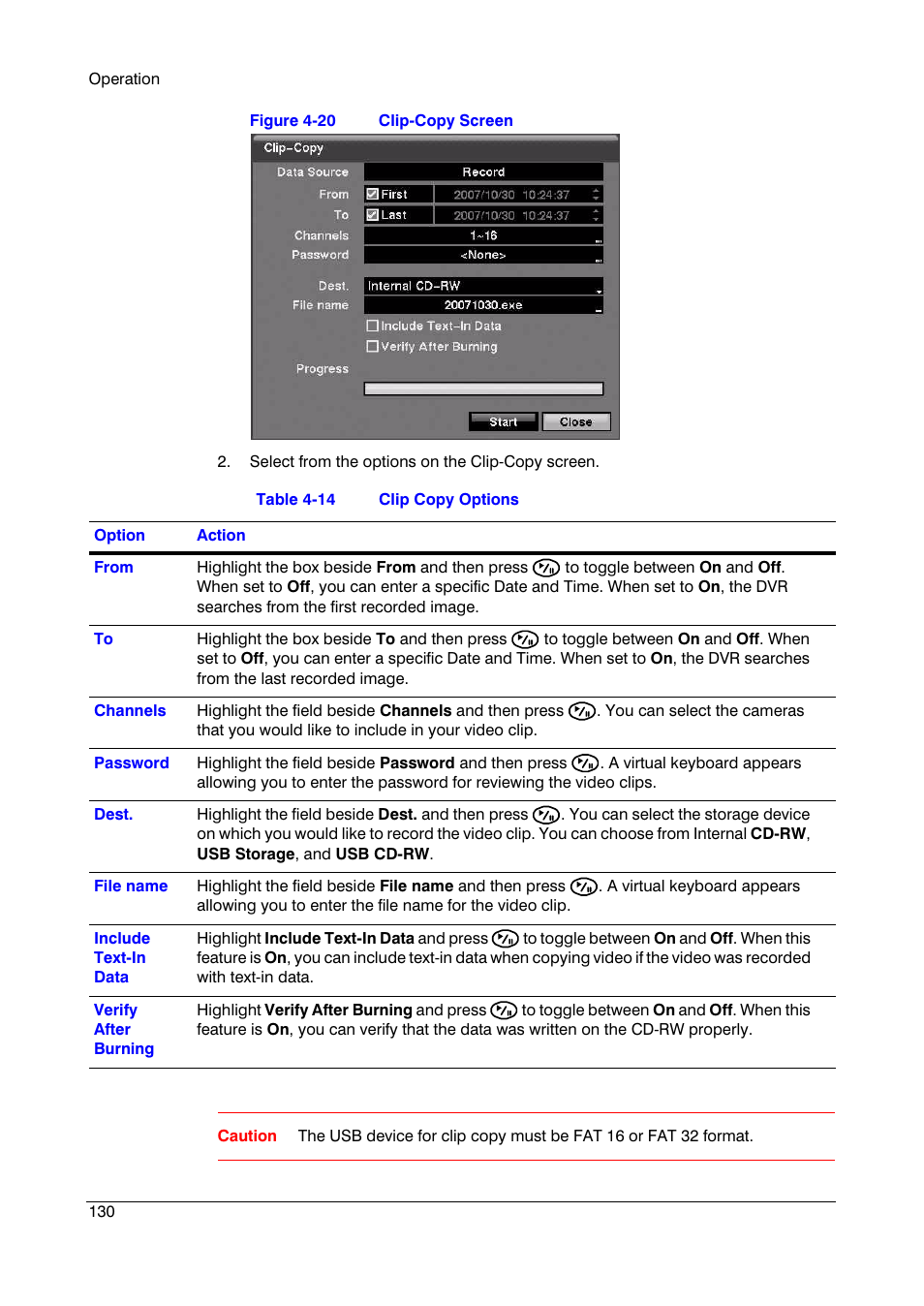 Figure 4-20, Clip-copy screen, Table 4-14 | Clip copy options | Insignia HRSD16 User Manual | Page 130 / 160