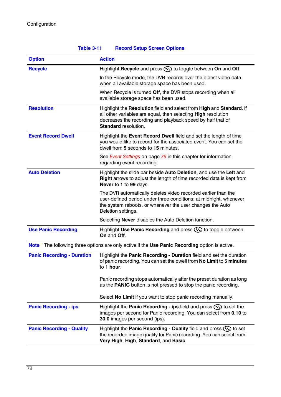 Table 3-11, Record setup screen options | Insignia HRSD16 User Manual | Page 72 / 160