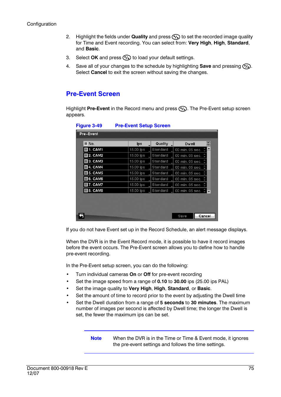Figure 3-49, Pre-event setup screen, Pre-event screen | Insignia HRSD16 User Manual | Page 75 / 160