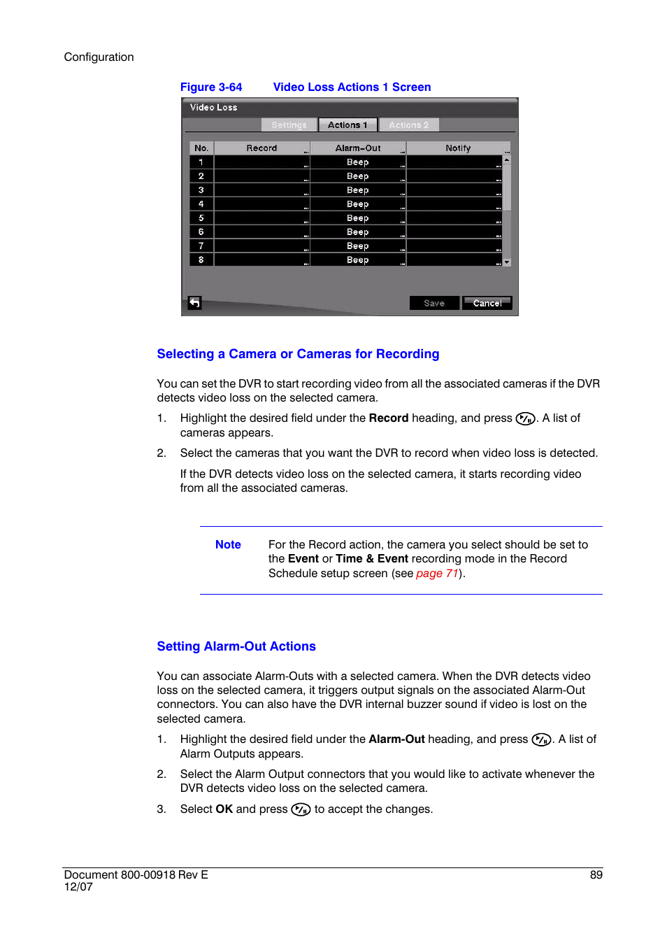 Figure 3-64, Video loss actions 1 screen | Insignia HRSD16 User Manual | Page 89 / 160