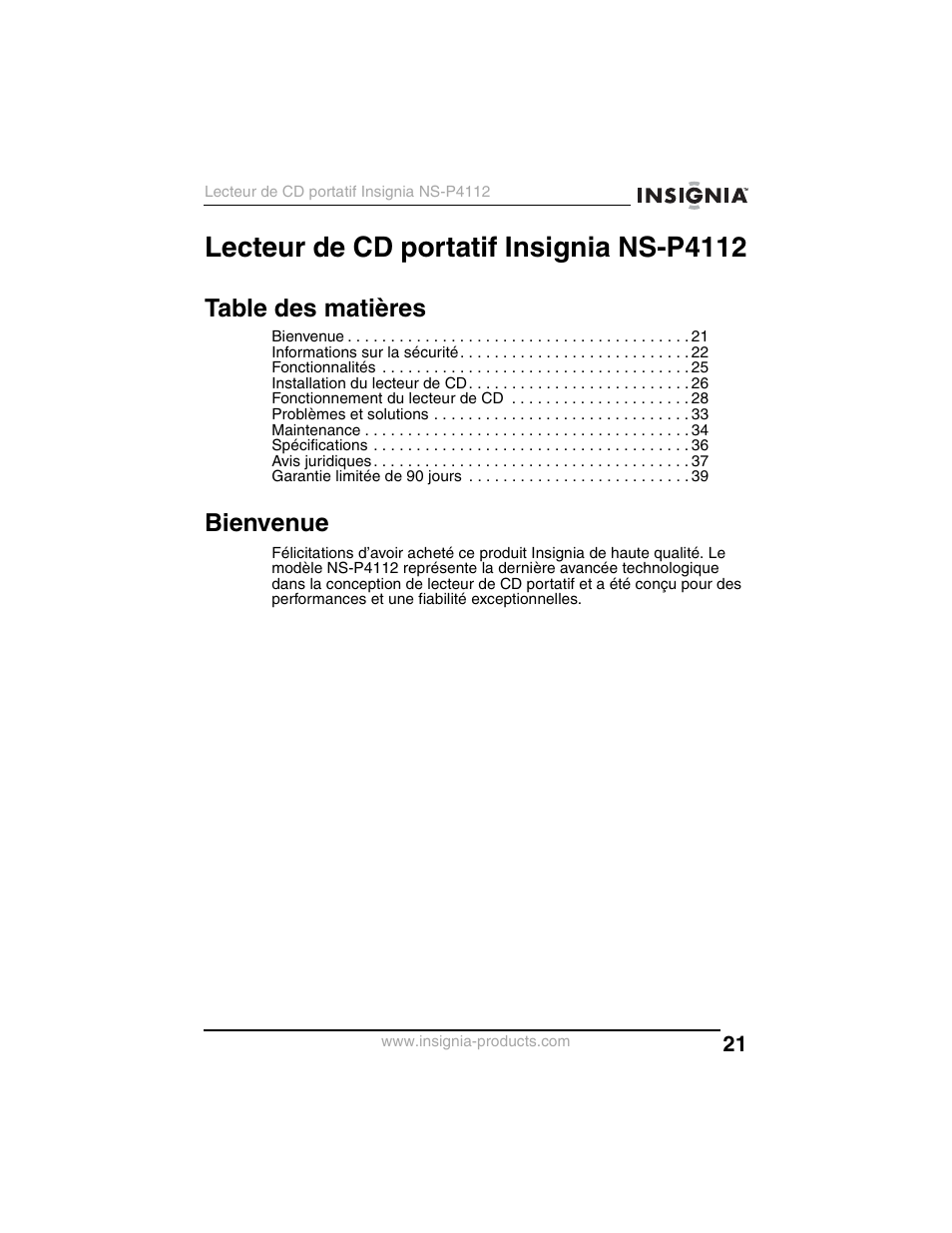 Insignia NS-P4112 User Manual | Page 21 / 62