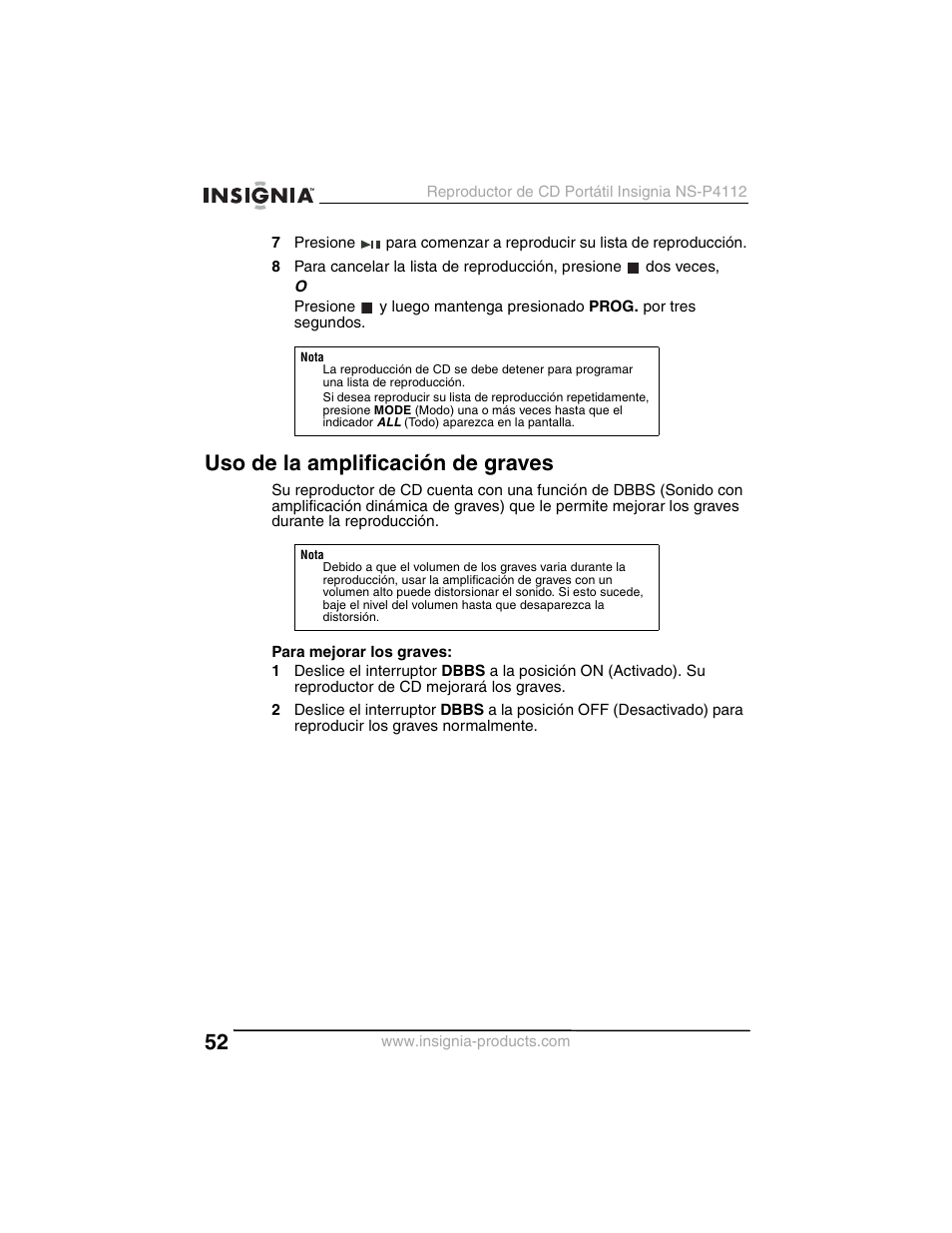 Uso de la amplificación de graves | Insignia NS-P4112 User Manual | Page 52 / 62