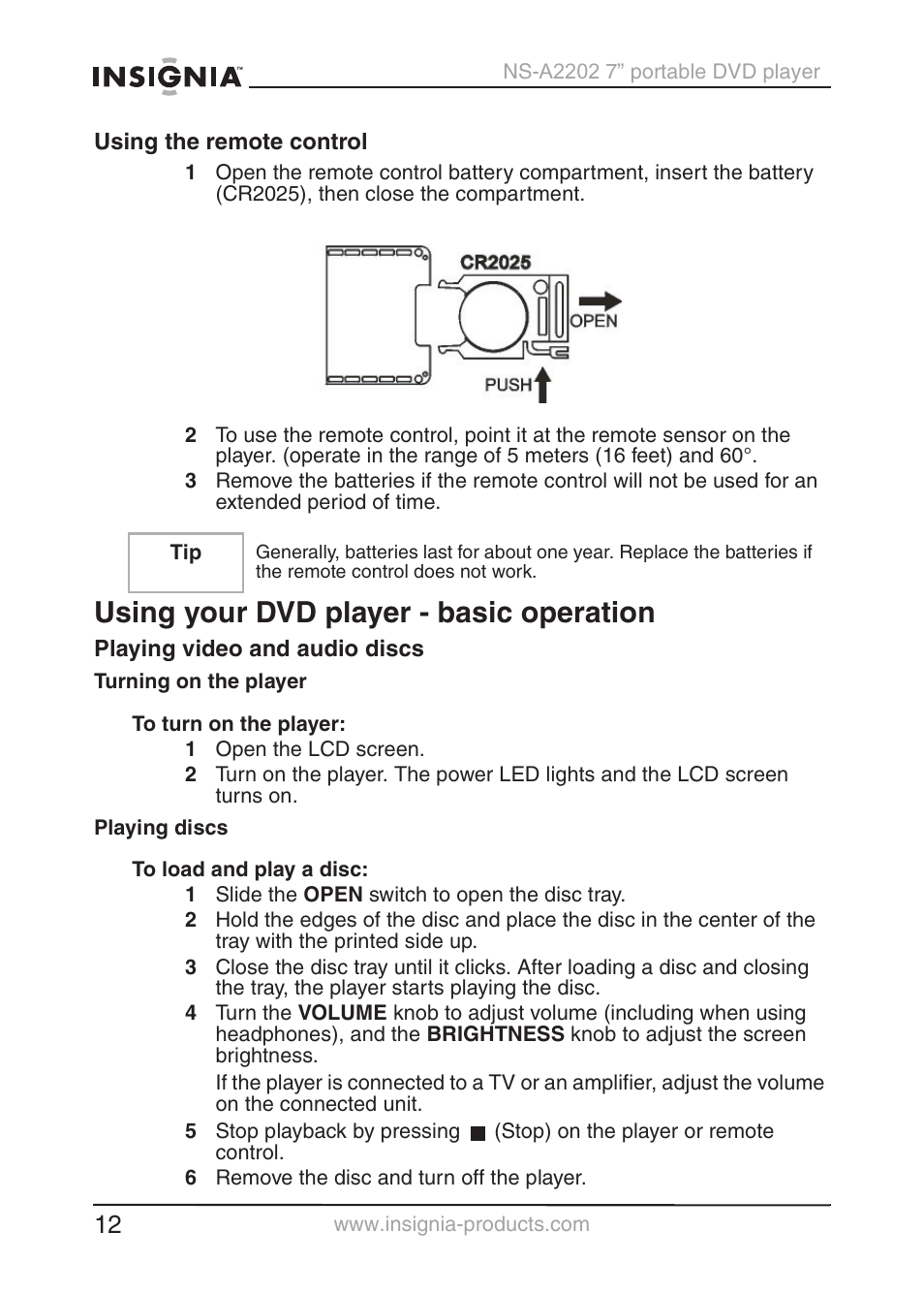 Using your dvd player - basic operation | Insignia NS-A2202 User Manual | Page 13 / 102
