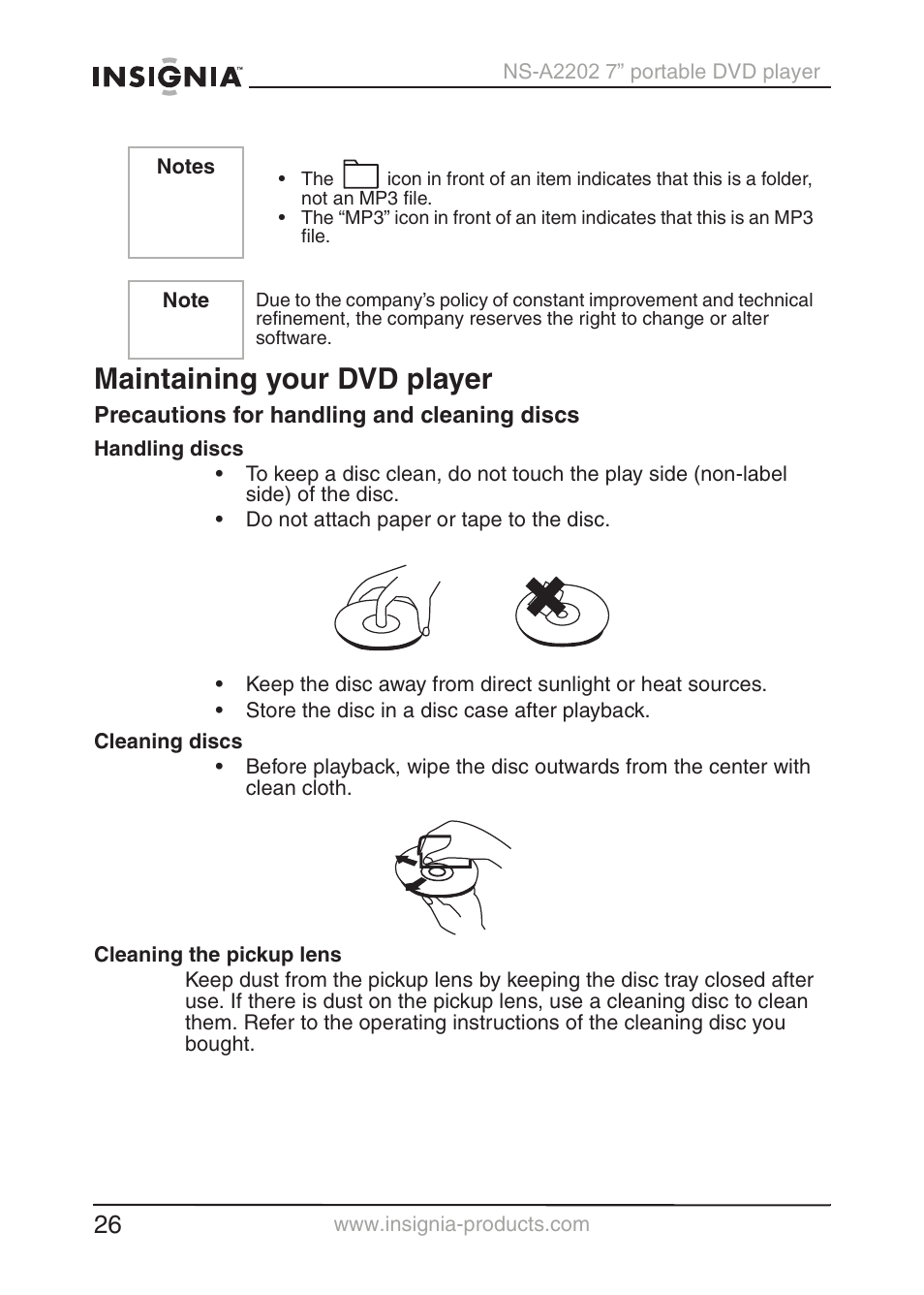 Maintaining your dvd player | Insignia NS-A2202 User Manual | Page 27 / 102