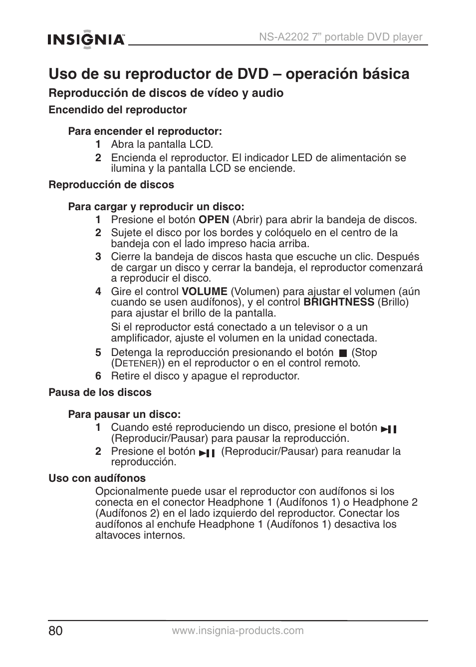 Uso de su reproductor de dvd – operación básica | Insignia NS-A2202 User Manual | Page 81 / 102