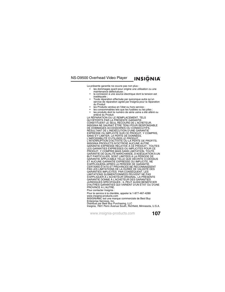 Ns-d9500 overhead video player | Insignia NS-D9500 User Manual | Page 109 / 168