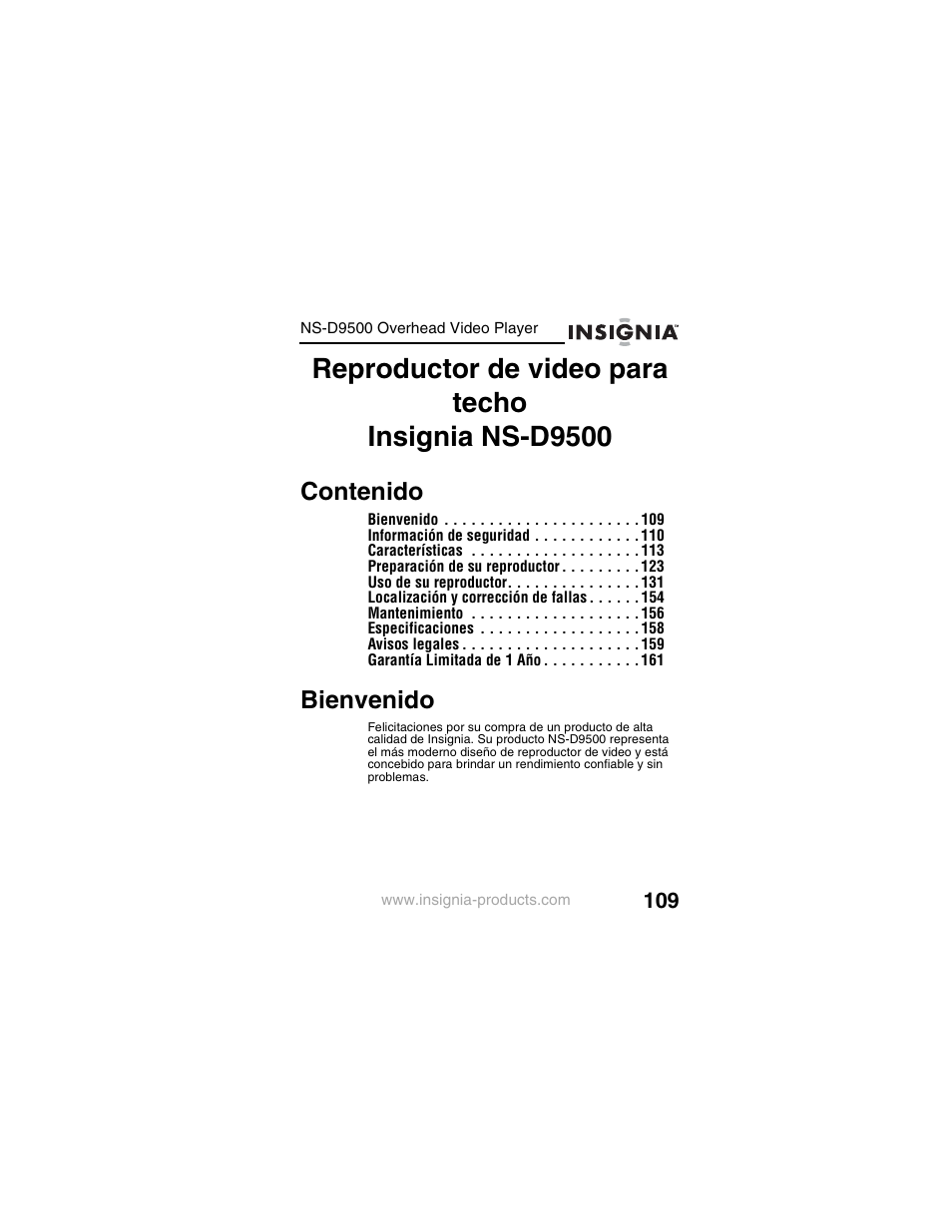 Reproductor de video para techo insignia ns-d9500 | Insignia NS-D9500 User Manual | Page 111 / 168