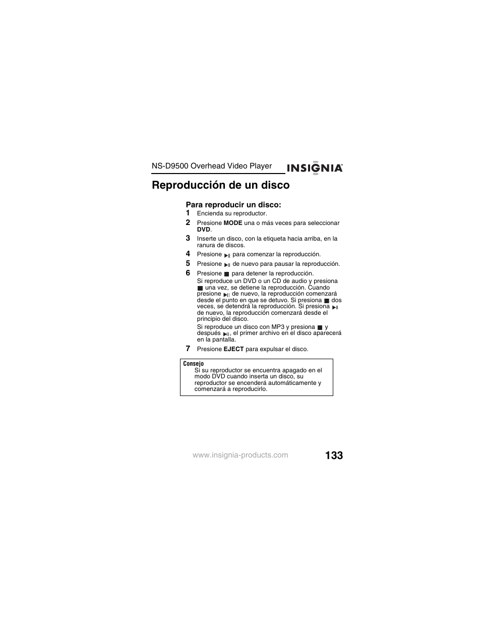 Reproducción de un disco | Insignia NS-D9500 User Manual | Page 135 / 168