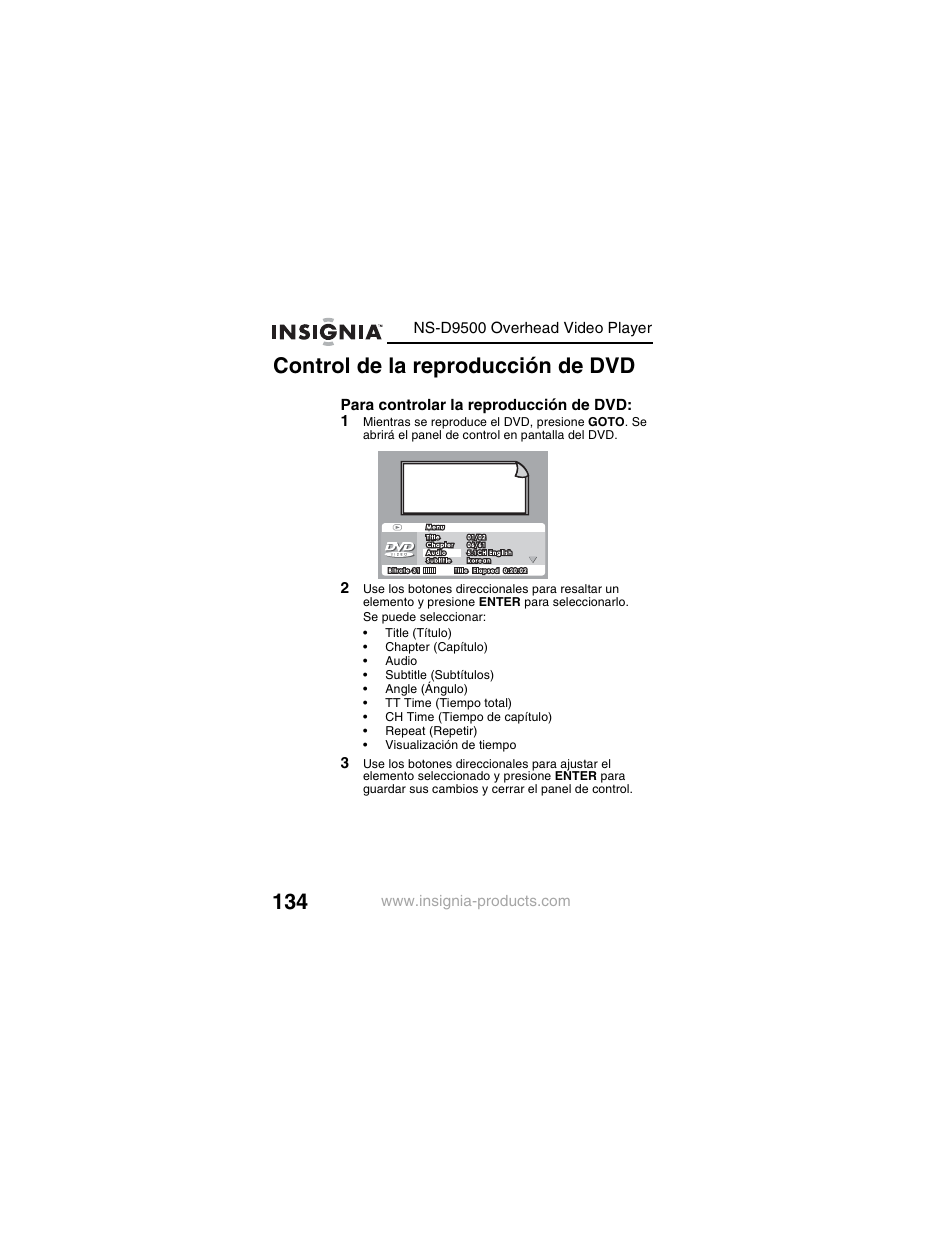 Control de la reproducción de dvd | Insignia NS-D9500 User Manual | Page 136 / 168