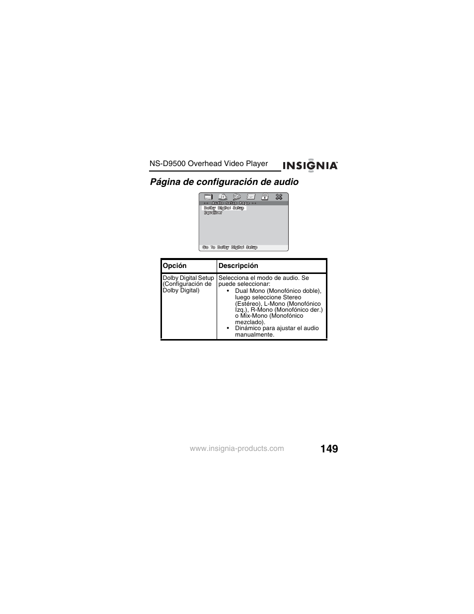 Página de configuración de audio | Insignia NS-D9500 User Manual | Page 151 / 168