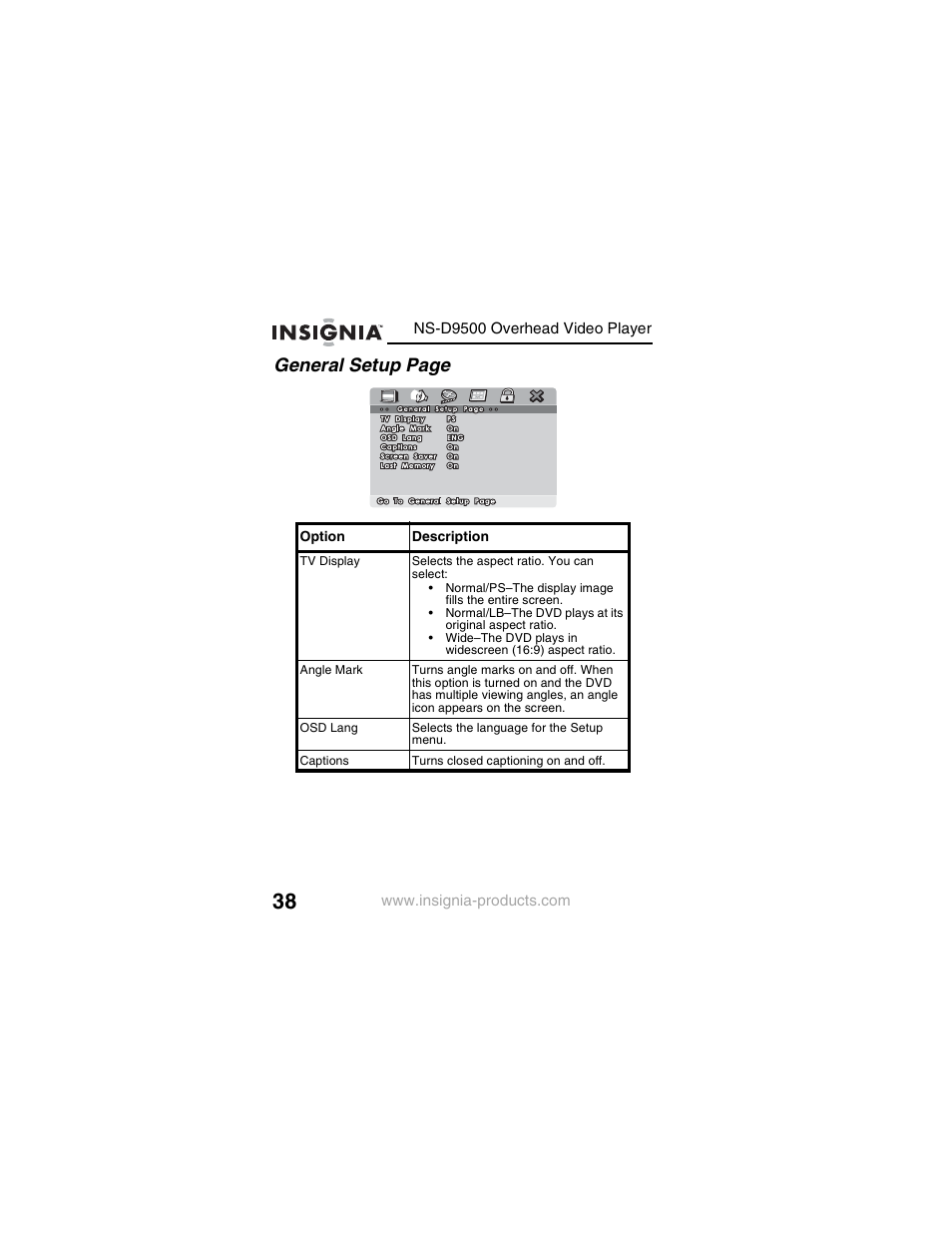 General setup page | Insignia NS-D9500 User Manual | Page 40 / 168