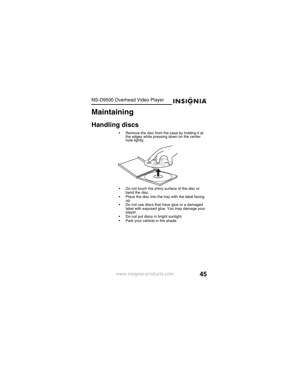 Maintaining, Handling discs | Insignia NS-D9500 User Manual | Page 47 / 168