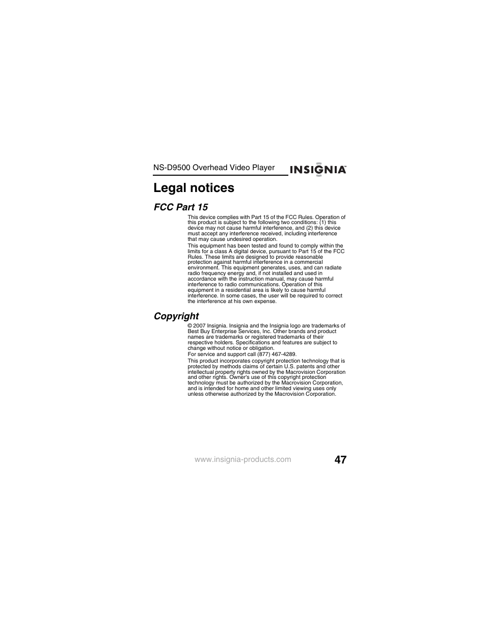 Legal notices | Insignia NS-D9500 User Manual | Page 49 / 168