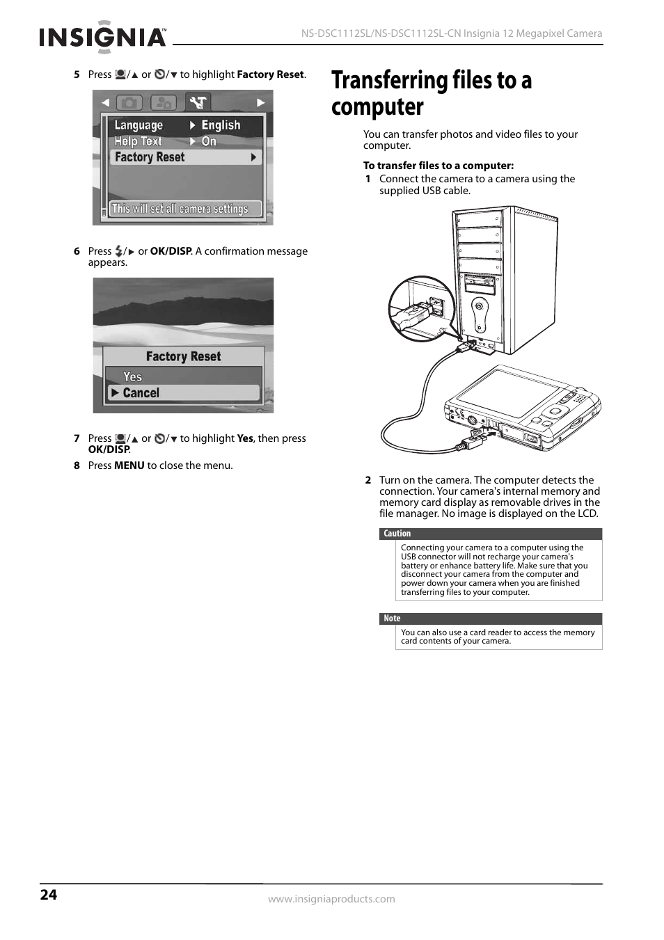 Transferring files to a computer | Insignia NS-DSC1112SL-CN User Manual | Page 28 / 32