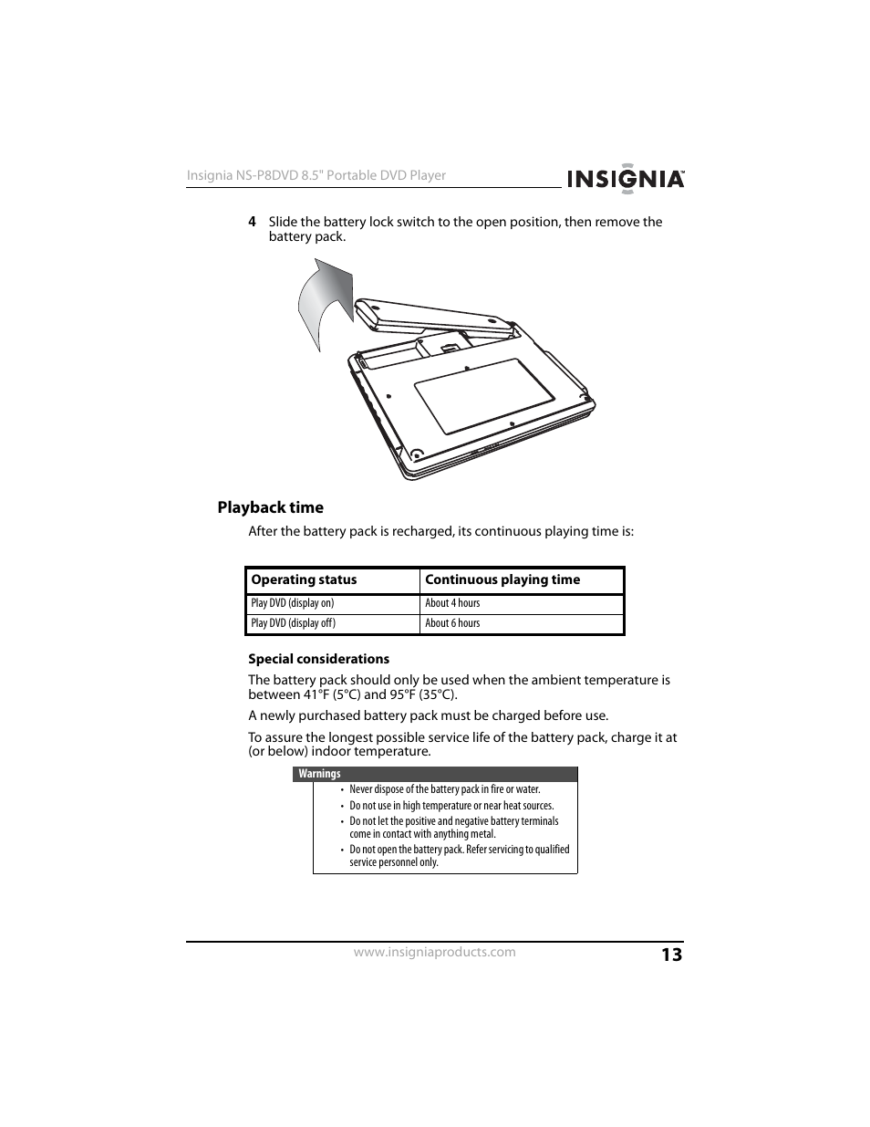 Playback time | Insignia NS-P8DVD User Manual | Page 13 / 44