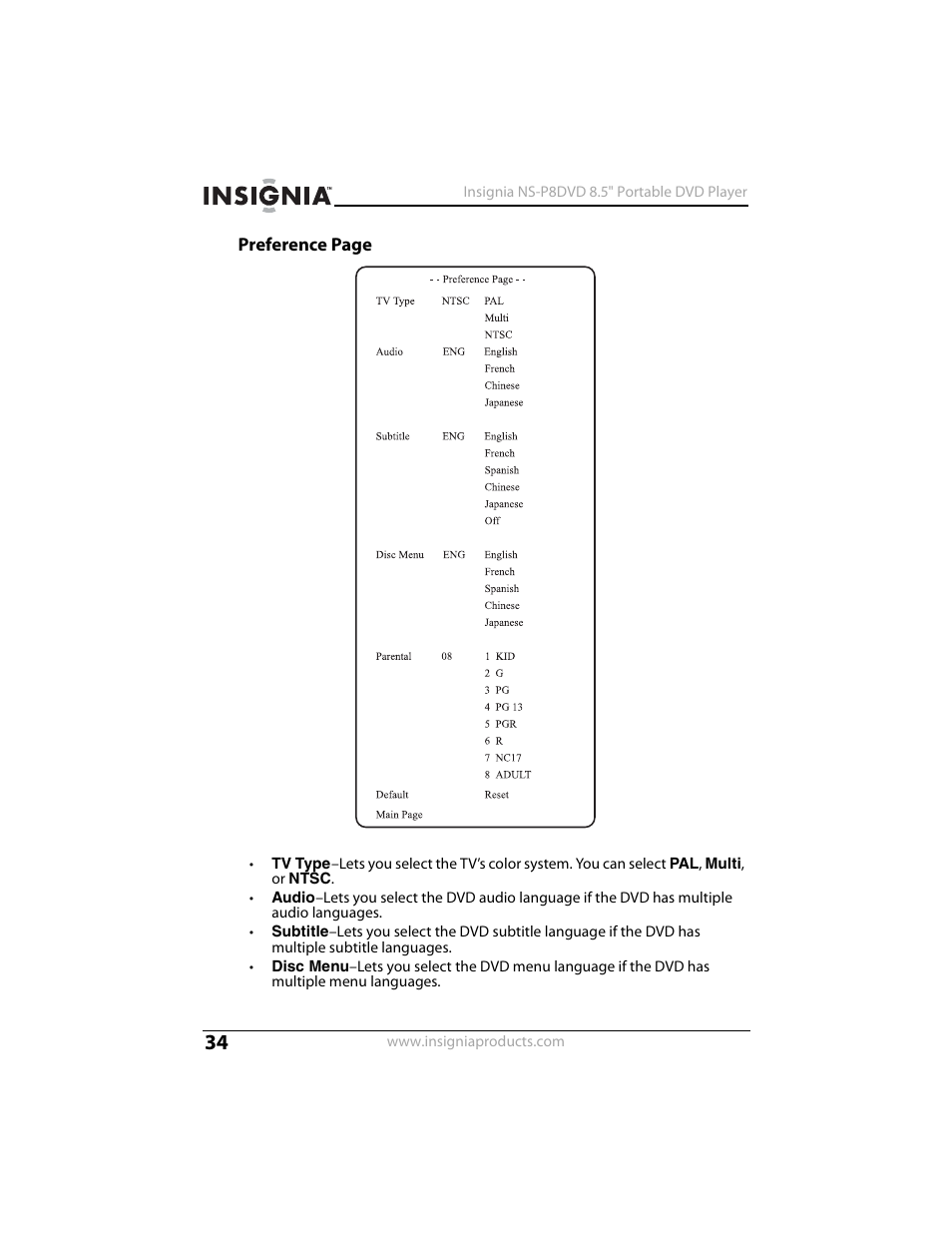 Insignia NS-P8DVD User Manual | Page 34 / 44