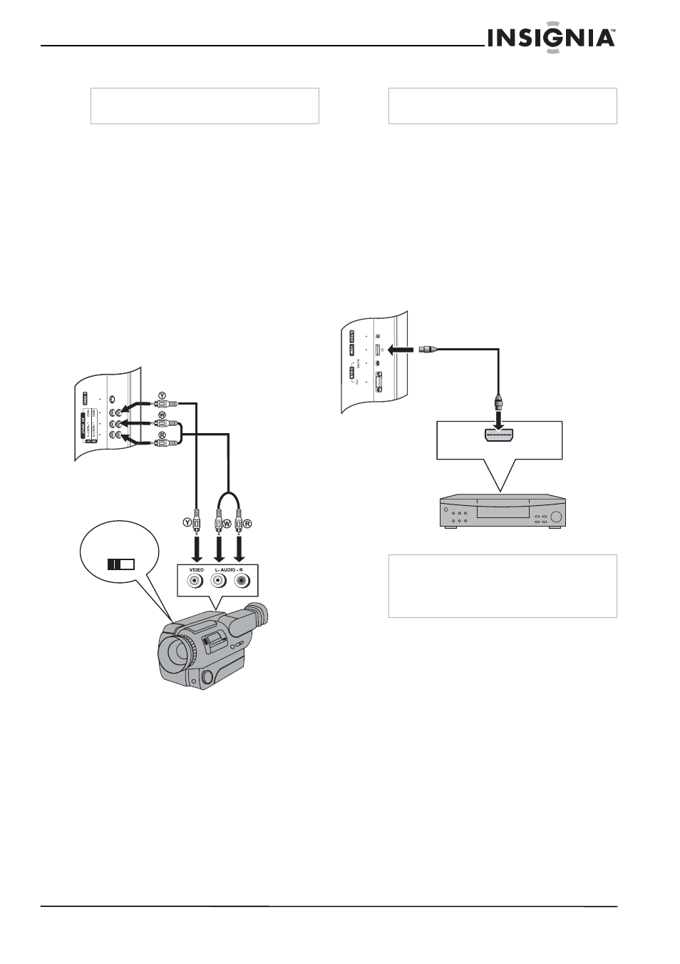 Connecting a camcorder, To connect and play video from a camcorder, Connecting a dvd player | To connect a dvd player and play a dvd | Insignia NS-37LCD User Manual | Page 11 / 86