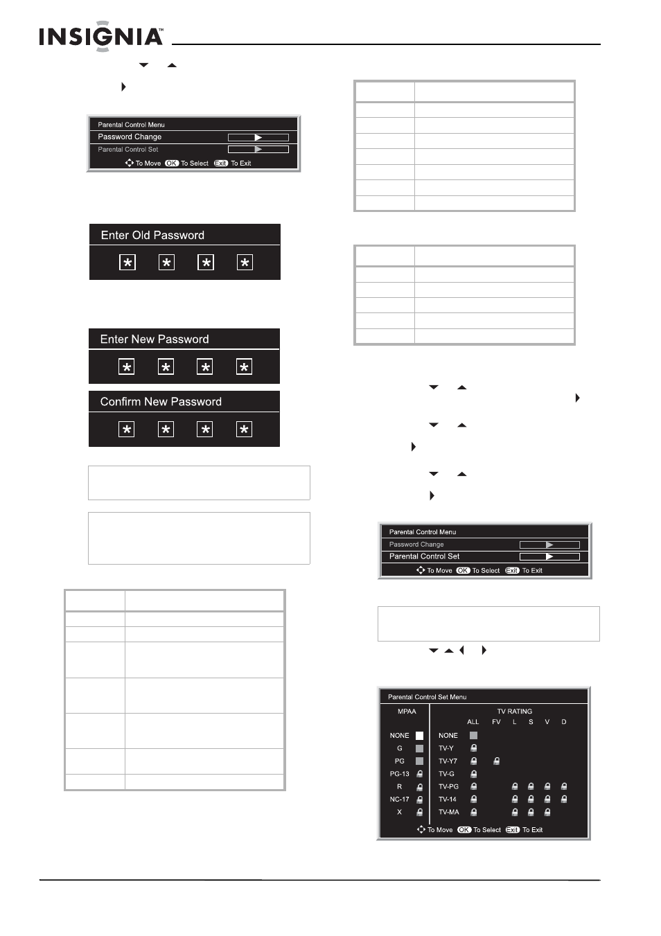 Mpaa ratings, Tv parental guidelines ratings, To set the ratings | Insignia NS-37LCD User Manual | Page 16 / 86