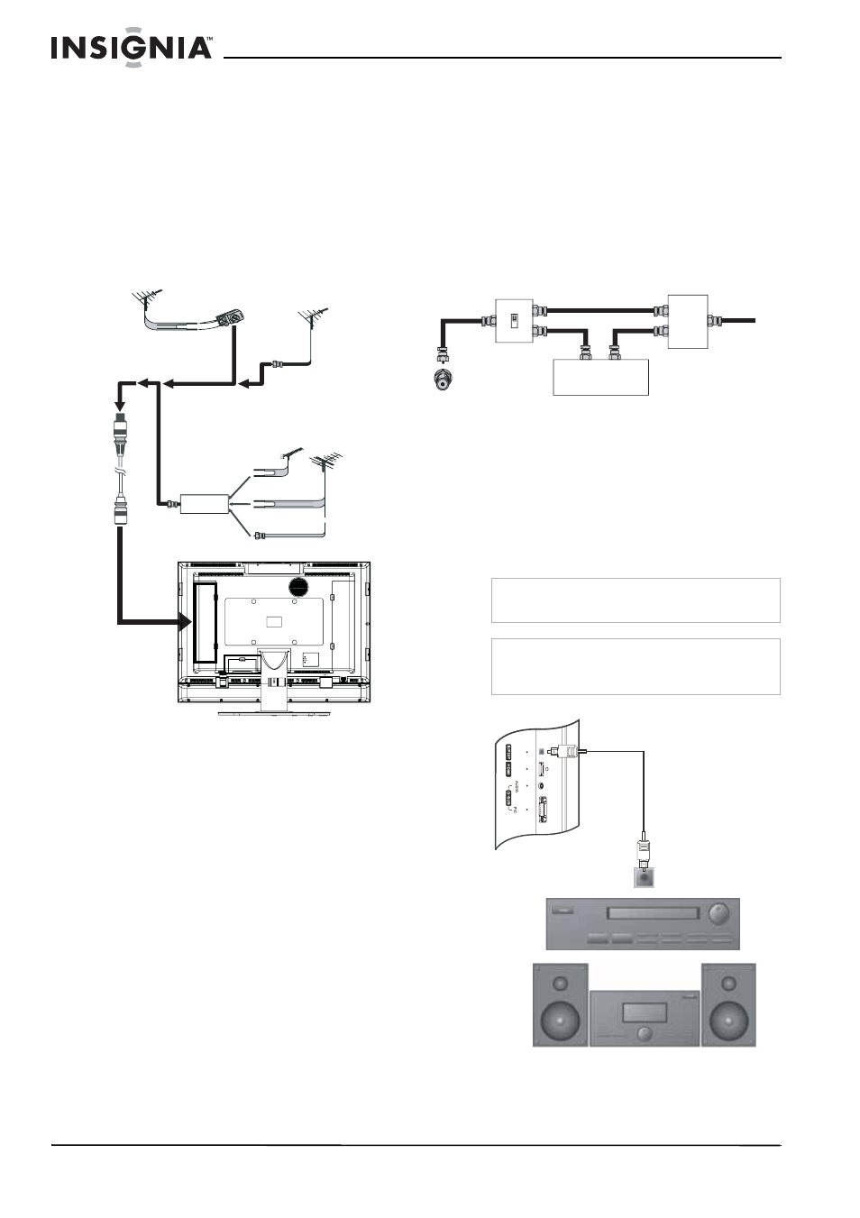 Raccordement à la tv câblée, Connexion d’un système audio, Pour connecter un système audio | Insignia NS-37LCD User Manual | Page 36 / 86