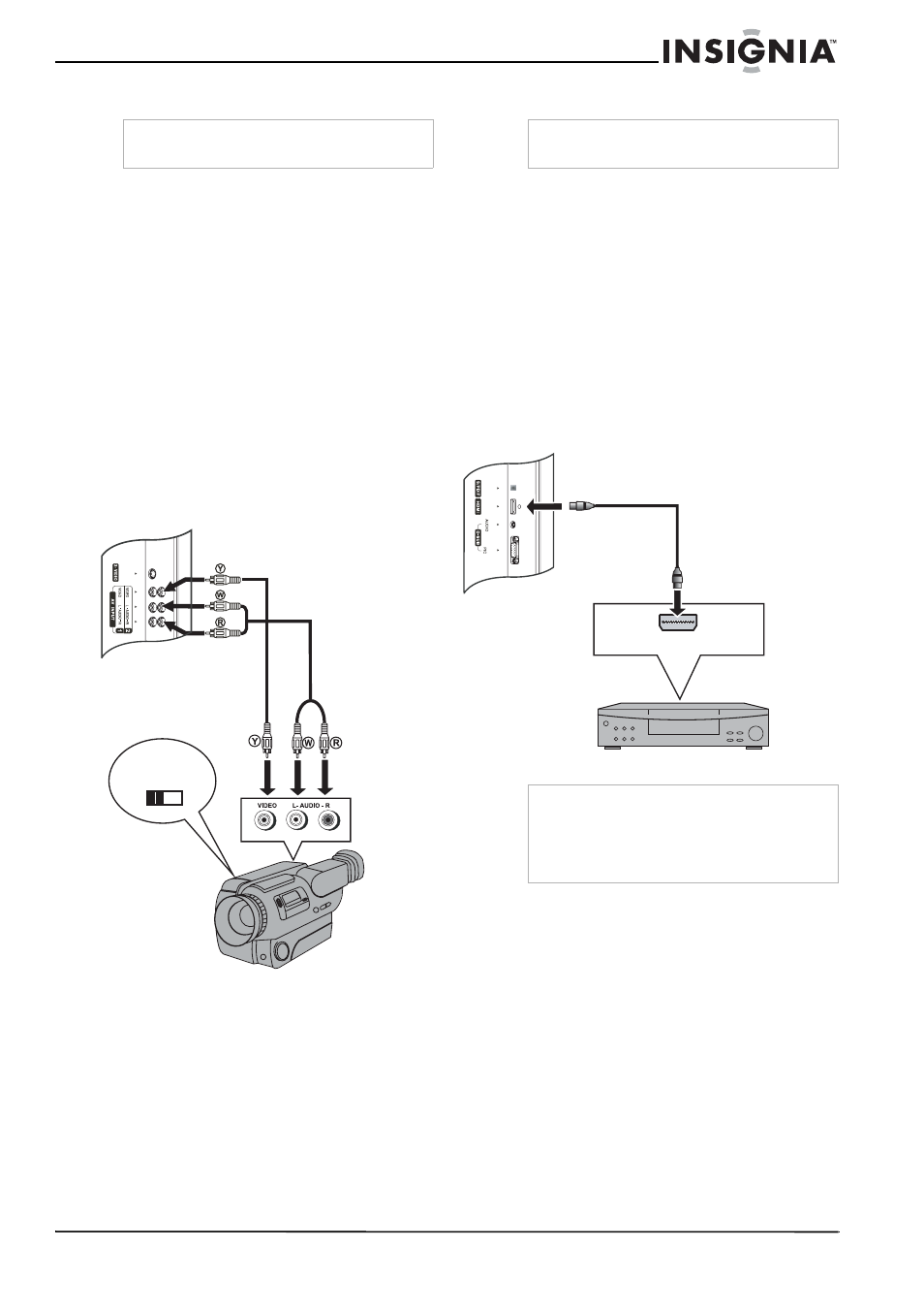 Connexion d’un caméscope, Connexion d’un lecteur de dvd, Pour connecter un lecteur de dvd et lire un dvd | Insignia NS-37LCD User Manual | Page 39 / 86