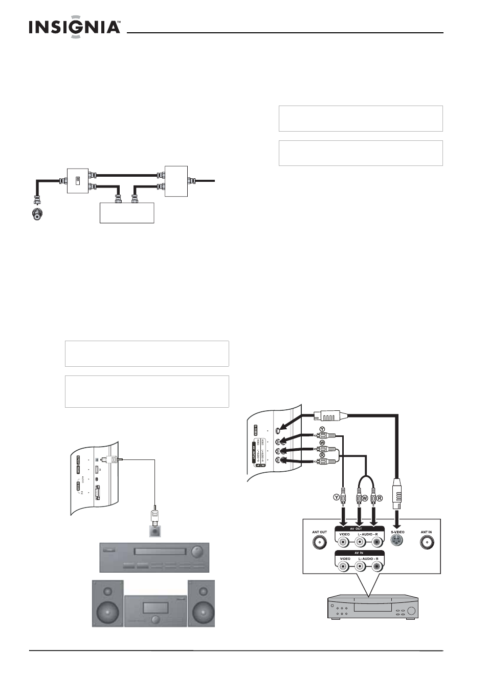 Conexión a un sistema de sonido, Para conectarse a un sistema de sonido, Conexión de un vcr | Insignia NS-37LCD User Manual | Page 64 / 86