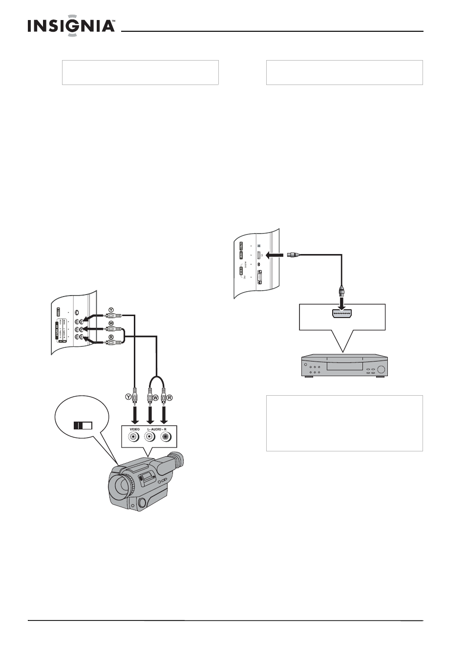 Conexión de una cámara de video, Conexión de un reproductor de dvd | Insignia NS-37LCD User Manual | Page 66 / 86