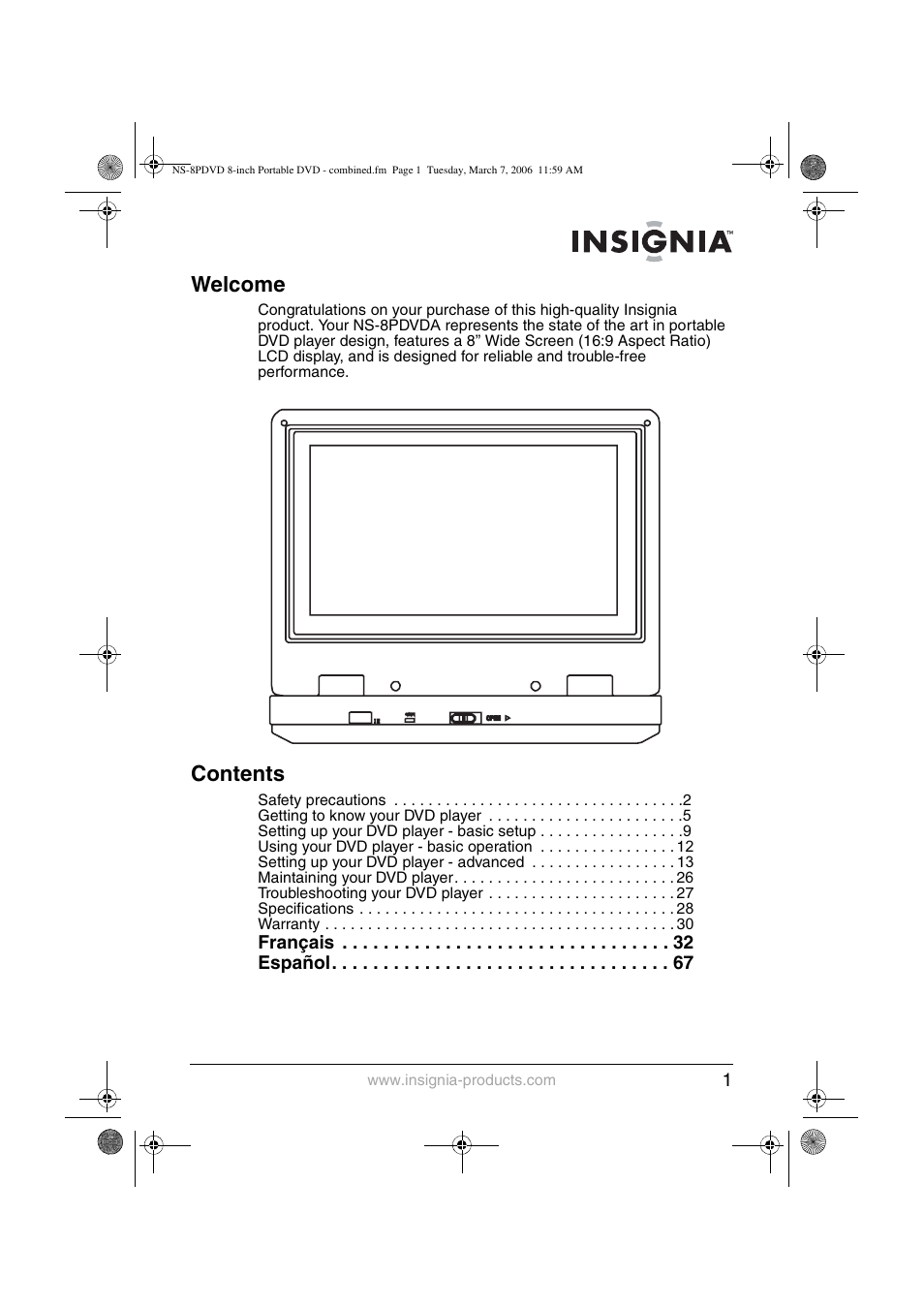 Insignia NS-8PDVDA User Manual | Page 2 / 104