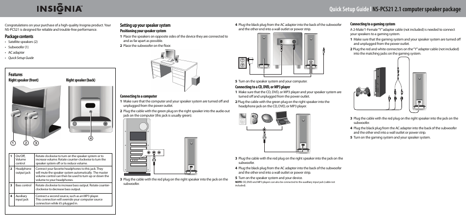 Insignia NS-PCS21 User Manual | 2 pages