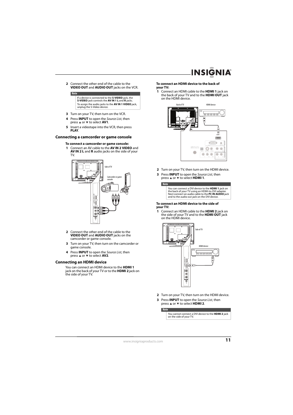 Connecting a camcorder or game console, Connecting an hdmi device, See “connecting an hdmi device | See “connecting an hdmi device” o, Ee “connecting a camcorder or game console | Insignia NS-L26Q-10A User Manual | Page 15 / 40
