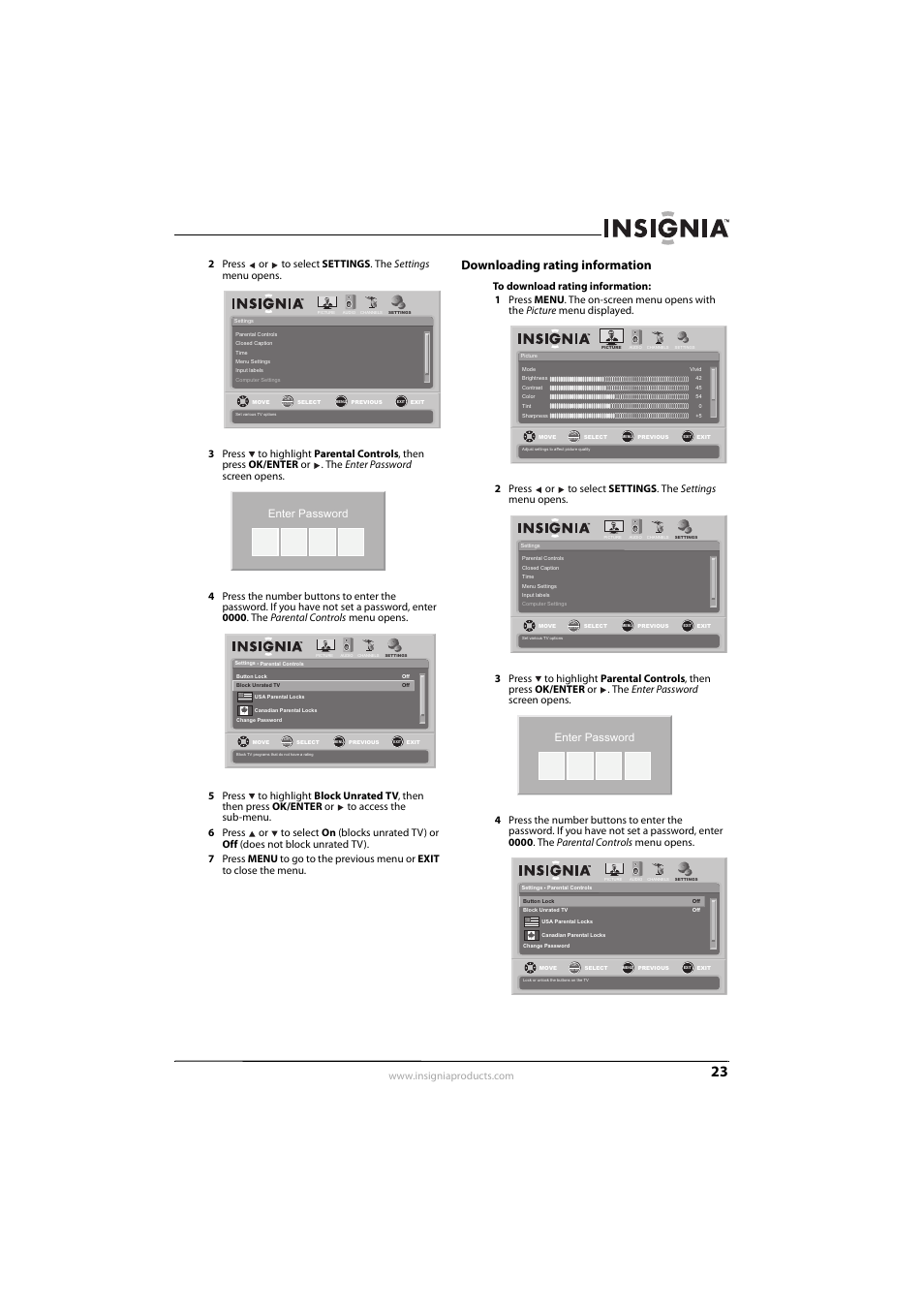 Downloading rating information, Enter password | Insignia NS-L26Q-10A User Manual | Page 27 / 40