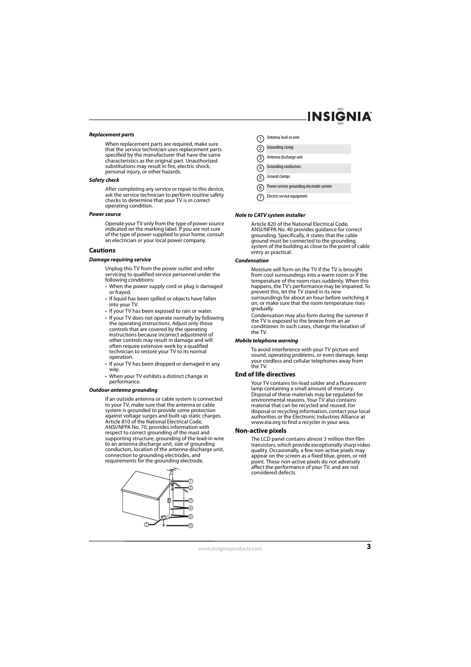 Cautions | Insignia NS-L26Q-10A User Manual | Page 7 / 40