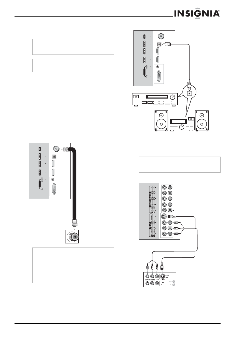 Emplacement du téléviseur, Connexion de l’antenne, Connexion d’une audio numérique optique | Connexion d’un magnétoscope | Insignia NS-LCD26A User Manual | Page 41 / 100
