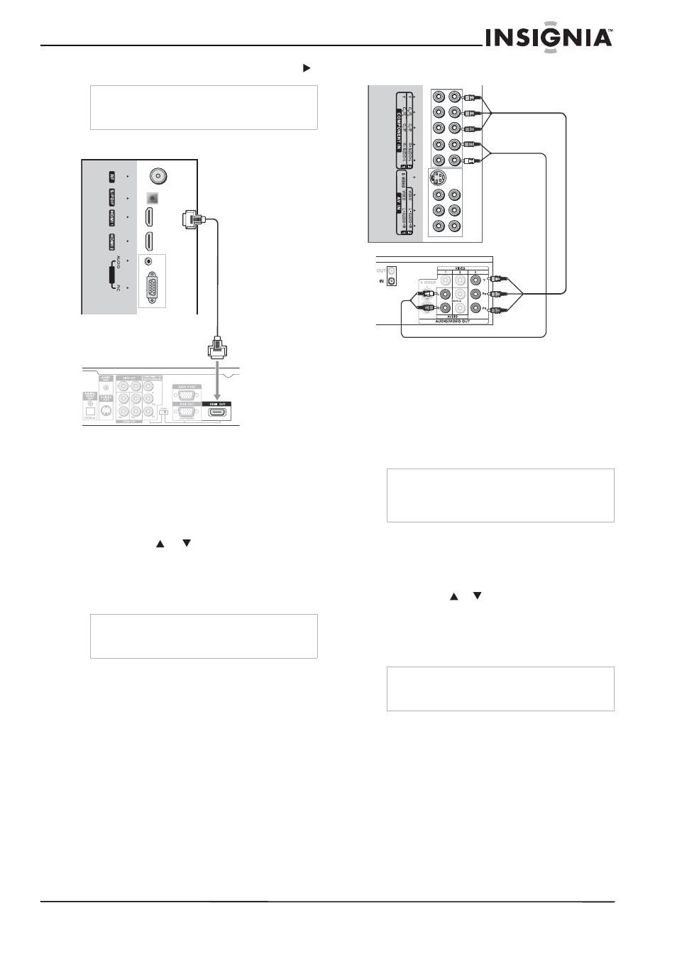 Connexion d’un périphérique hdmi, Connexion d’une vidéo composantes | Insignia NS-LCD26A User Manual | Page 43 / 100