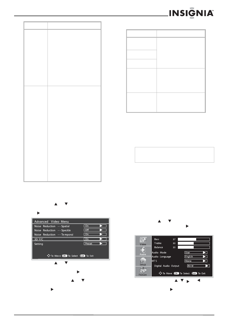 Réglage de la vidéo, Arrêt sur image, Réglage du volume | Personnalisation du son | Insignia NS-LCD26A User Manual | Page 49 / 100