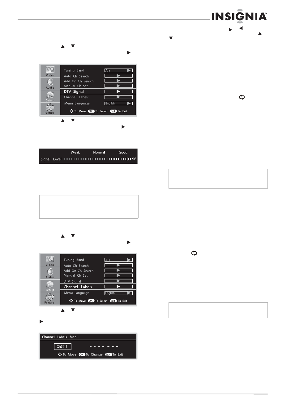 Etiquetando canales, Selección de canales, Usando el teclado numérico | Usando los botones ch+ y ch, Usando el botón del canal anterior | Insignia NS-LCD26A User Manual | Page 79 / 100