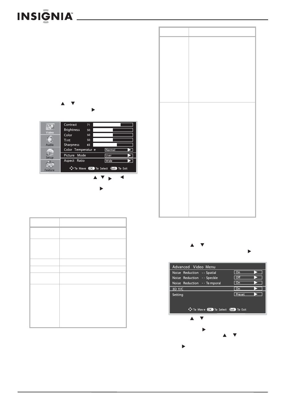 Ejemplo de numeración de canal, Personalización de la imagen, Ajuste de las funciones de video | Insignia NS-LCD26A User Manual | Page 80 / 100