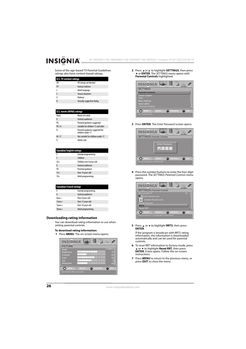 Downloading rating information | Insignia NS-22E450A11 User Manual | Page 30 / 52