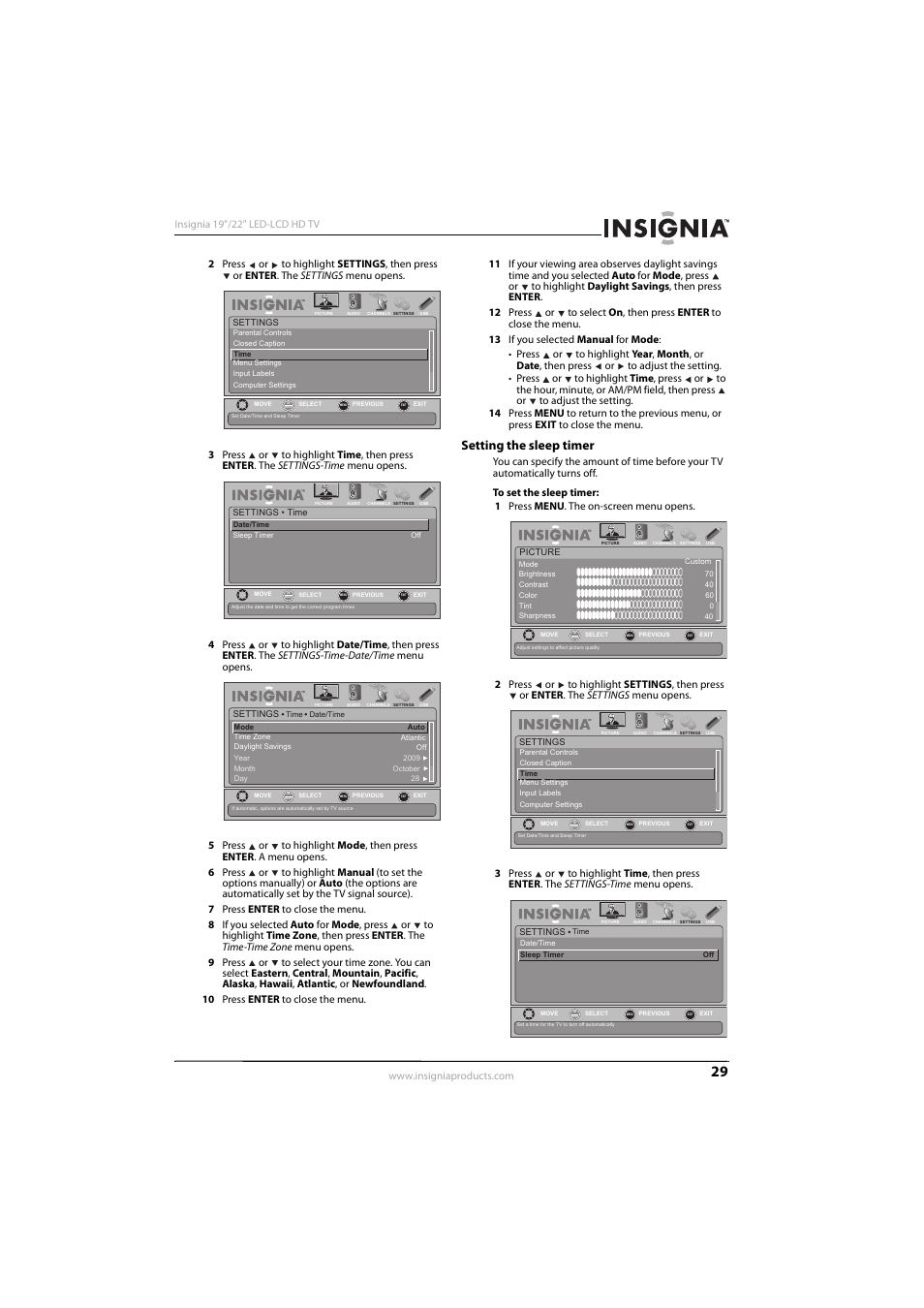 Setting the sleep timer | Insignia NS-22E450A11 User Manual | Page 33 / 52