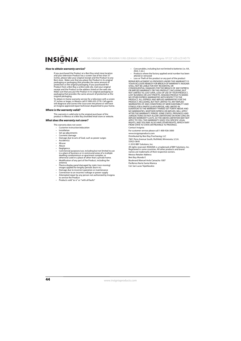 Insignia NS-22E450A11 User Manual | Page 48 / 52