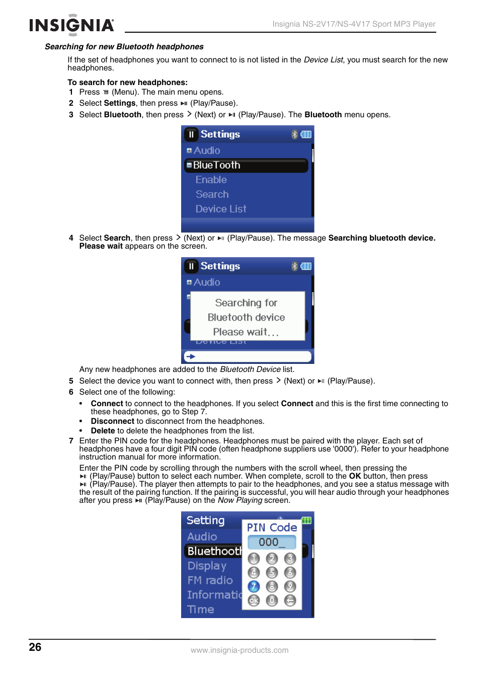 Searching for new bluetooth headphones | Insignia NS-2V17/NS-4V17 User Manual | Page 26 / 68