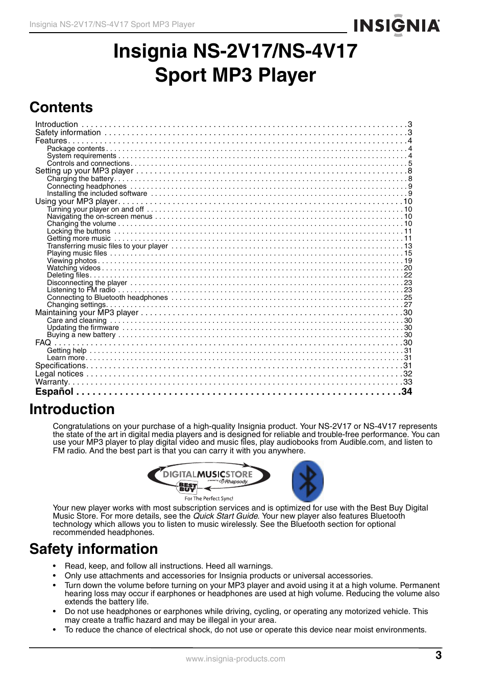 Insignia NS-2V17/NS-4V17 User Manual | Page 3 / 68
